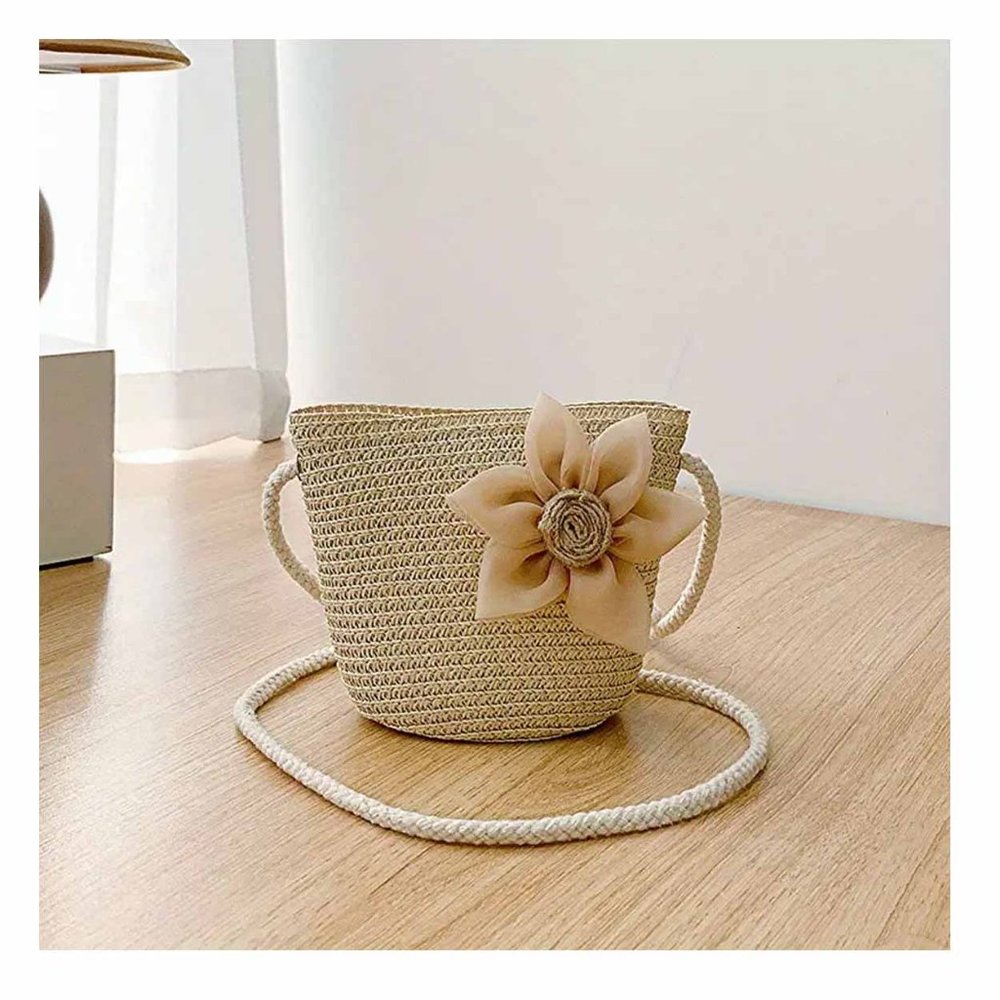 Khaki Straw Woven Flower Handbag Shoulder Bag NEW🦋